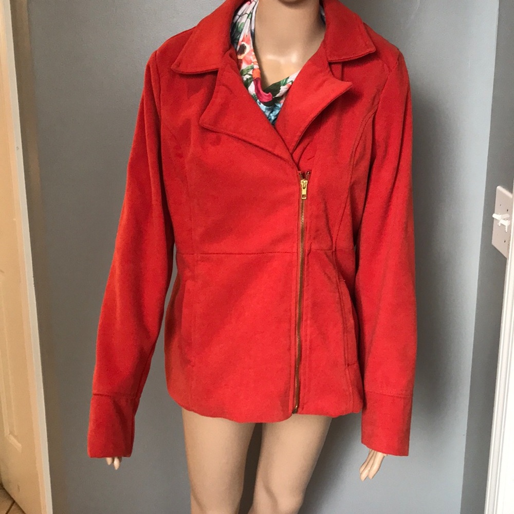Orange polyester/wool blend jacket. Size Extra LG